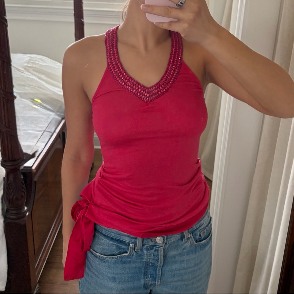 NWT Blugirl x Folies Pink Racerback with Beaded Detail and Tie
